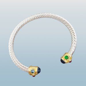 Vintage Colorful Blue/Red/Green Twisted 2-Tone Style Open Cuff Bracelet